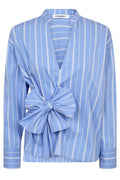 Shiracc Stripe Bow V-Blouse | Pale Blue