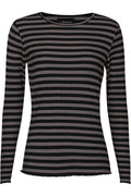 Natalia Ls Round Neck Blouse | Black Dark Grey Stripe