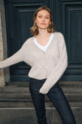 Thora V-Neck Knit Cardigan | Feather Gray