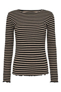 Natalia Ls Round Neck Blouse | Sesame Black Stripe