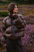 Rhea Shiny Puffer Jacket | Dark Brown