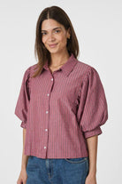 Etta Soft Stripe Stone Shirt | Dark Rose | Bluse fra Neo Noir