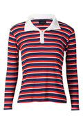 Natalia Ls Polo Blouse | Navy Red White Stripe