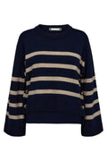 Majacc O-Button Stripe Knit | Navy