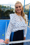 Heather Ls Tie Blouse | White Blue Cherry