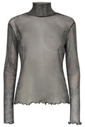 Mesh Ls High Neck Blouse |  Black Lurex