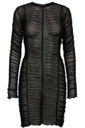 Mesh Ls Wrinkle Dress | Black