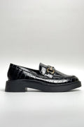Croco Buckle Loafers | Black