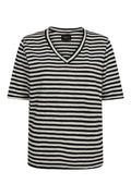 Ulla Ss Vneck Stripe Tshirt | Black White Stripe