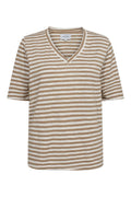 Ulla Ss Vneck Stripe Tshirt | Light Brown White Stripe