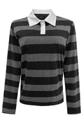 Polo Ls Shirt | Dark Grey Black Stripe