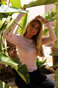 Natalia Ls Round Neck Blouse | Rose Creme Gold Stripe