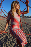Natalia Ss Dress | Creme Orange Blue Stripe