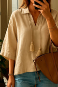 Cotton V-Neck Shirt | Camel