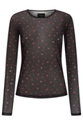 Mesh Ls Tshirt | Black Red Hearts