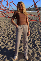 Natalia Straight Pants | Brown Creme Stripe | Bukser fra Liberté