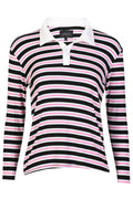 Natalia Ls Polo Blouse | Black Bubblegum White Stripe
