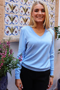Vivi Ls Vneck Pullover | Light Blue