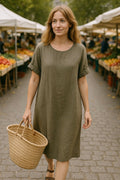 Pure Linen Dress | Kaki
