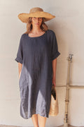 Pure Linen Dress | Navy