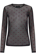Mesh Ls Tshirt | Black Red Flock Bow