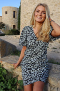 Siona V Neck Dress | Black Flower
